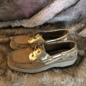 Tan and Gold Sperry fits women size 6-6.5